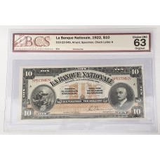CANADA 1922 . TEN 10 DOLLARS . SPECIMEN BANKNOTE